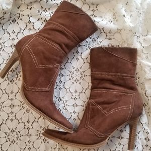 Brown Pocket Suede Heeled Ankle Boots